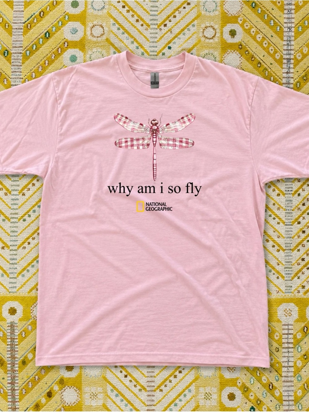 Gildan National Geographic Pink Tee with Dragonfly Design | Unisex T-Shirt